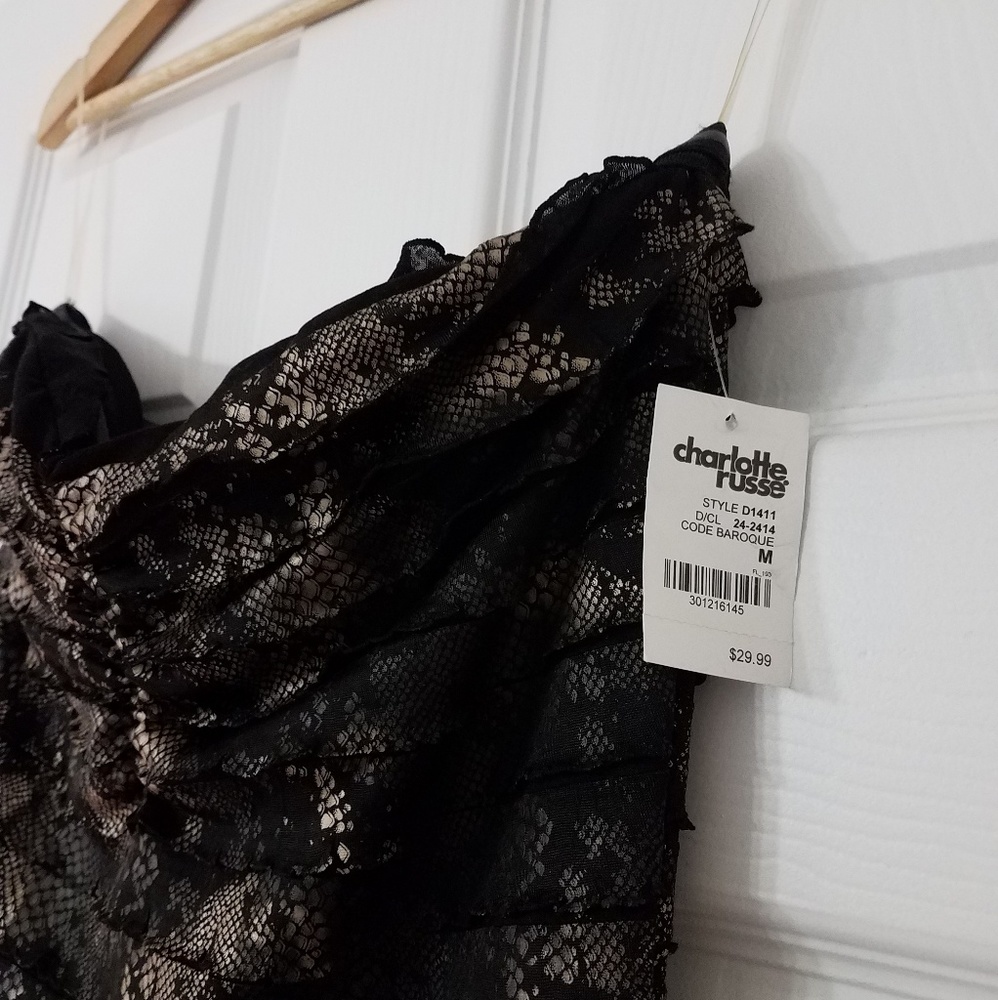 Black strapless w/subtle snake skin pattern
